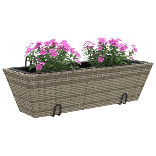 Plantekasser med kroge 2 stk. polyrattan grå