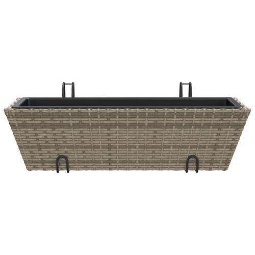 Plantekasser med kroge 2 stk. polyrattan grå