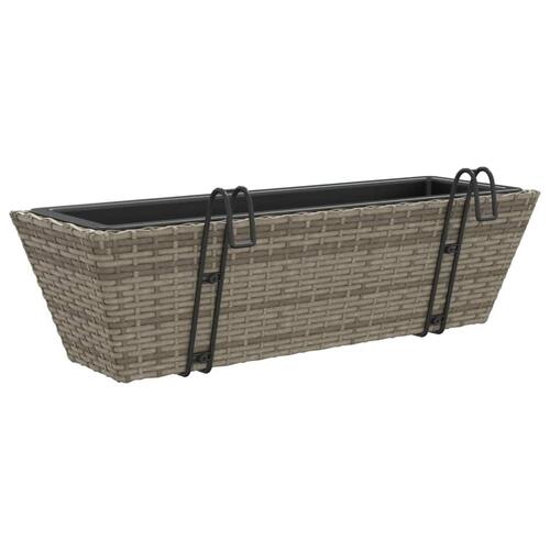 Plantekasser med kroge 2 stk. polyrattan grå