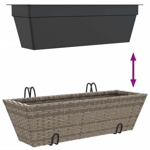 Plantekasser med kroge 2 stk. polyrattan grå