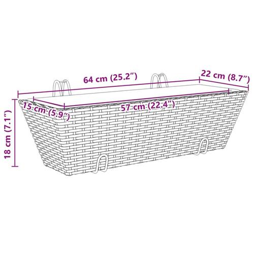 Plantekasser med kroge 2 stk. polyrattan grå