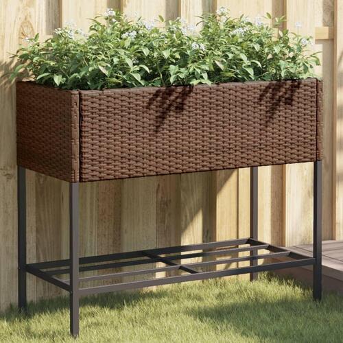 Plantekasse med hylde polyrattan brun