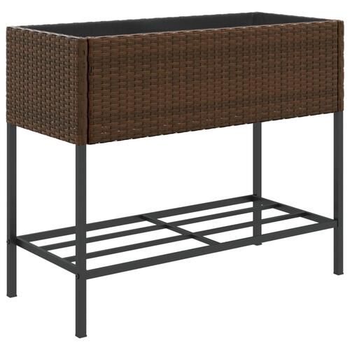 Plantekasse med hylde polyrattan brun