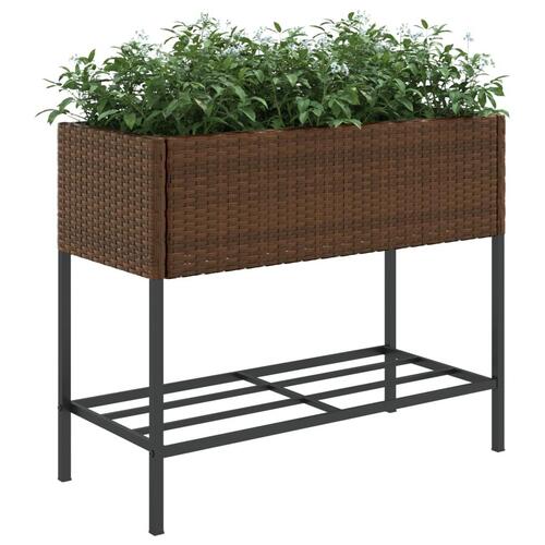 Plantekasse med hylde polyrattan brun