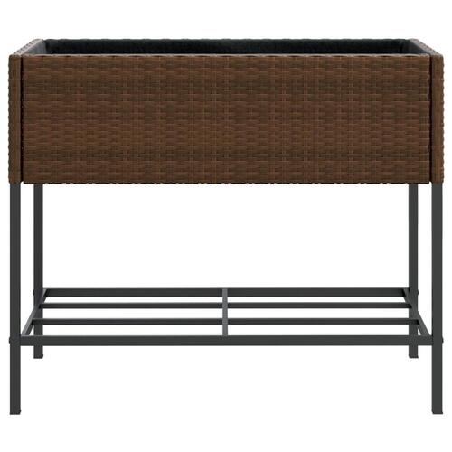 Plantekasse med hylde polyrattan brun