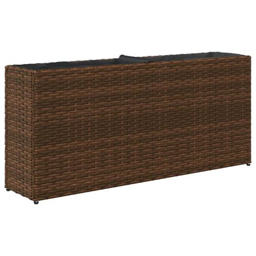 Plantekasse med 2 krukker 90x20x40 cm polyrattan brun