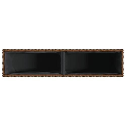 Plantekasse med 2 krukker 90x20x40 cm polyrattan brun