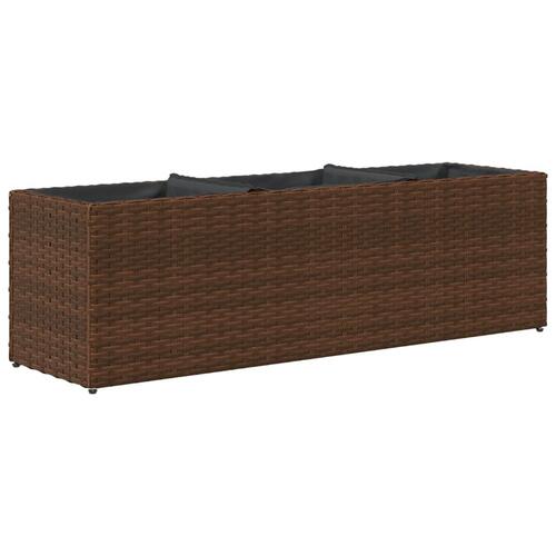 Plantekasse med 3 krukker 105x30x32 cm polyrattan brun