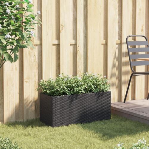 Plantekasse med hjul og 2 krukker 72x30x32 cm polyrattan sort