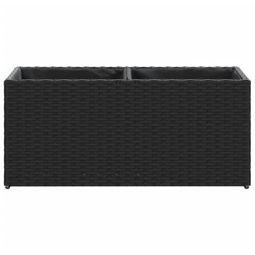 Plantekasse med hjul og 2 krukker 72x30x32 cm polyrattan sort