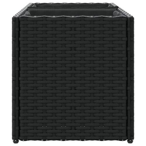 Plantekasse med hjul og 2 krukker 72x30x32 cm polyrattan sort