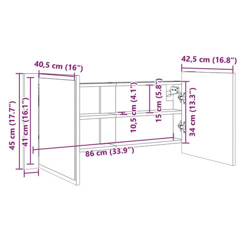 Skab m. spejl og LED-lys 100x12x45 cm konstrueret træ sonoma-eg