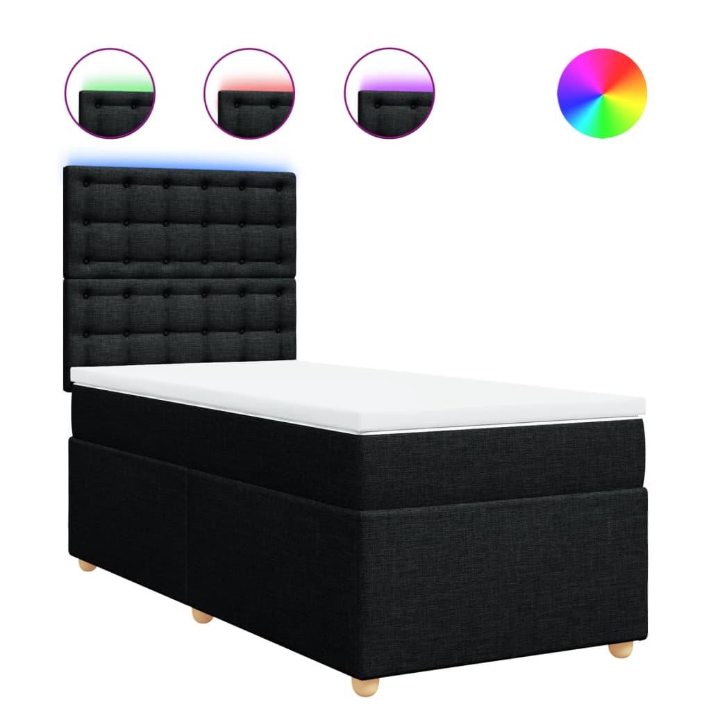 Kontinentalseng med LED og madras 90x190 cm - stof, sort billede