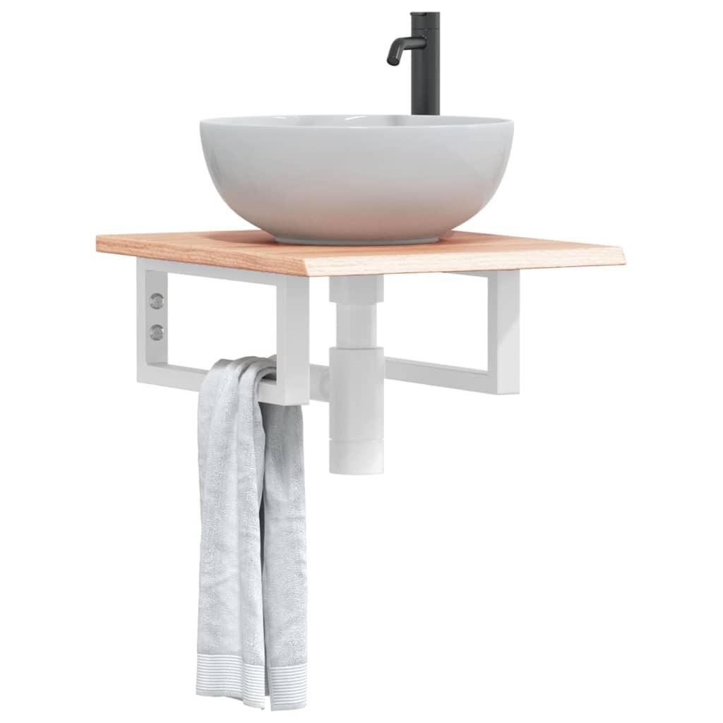 Badeværelseshylde Stål Og Massivt Egetræ Lysebrun Og Hvid - Rektangulær / 40 x 50 x 2 cm