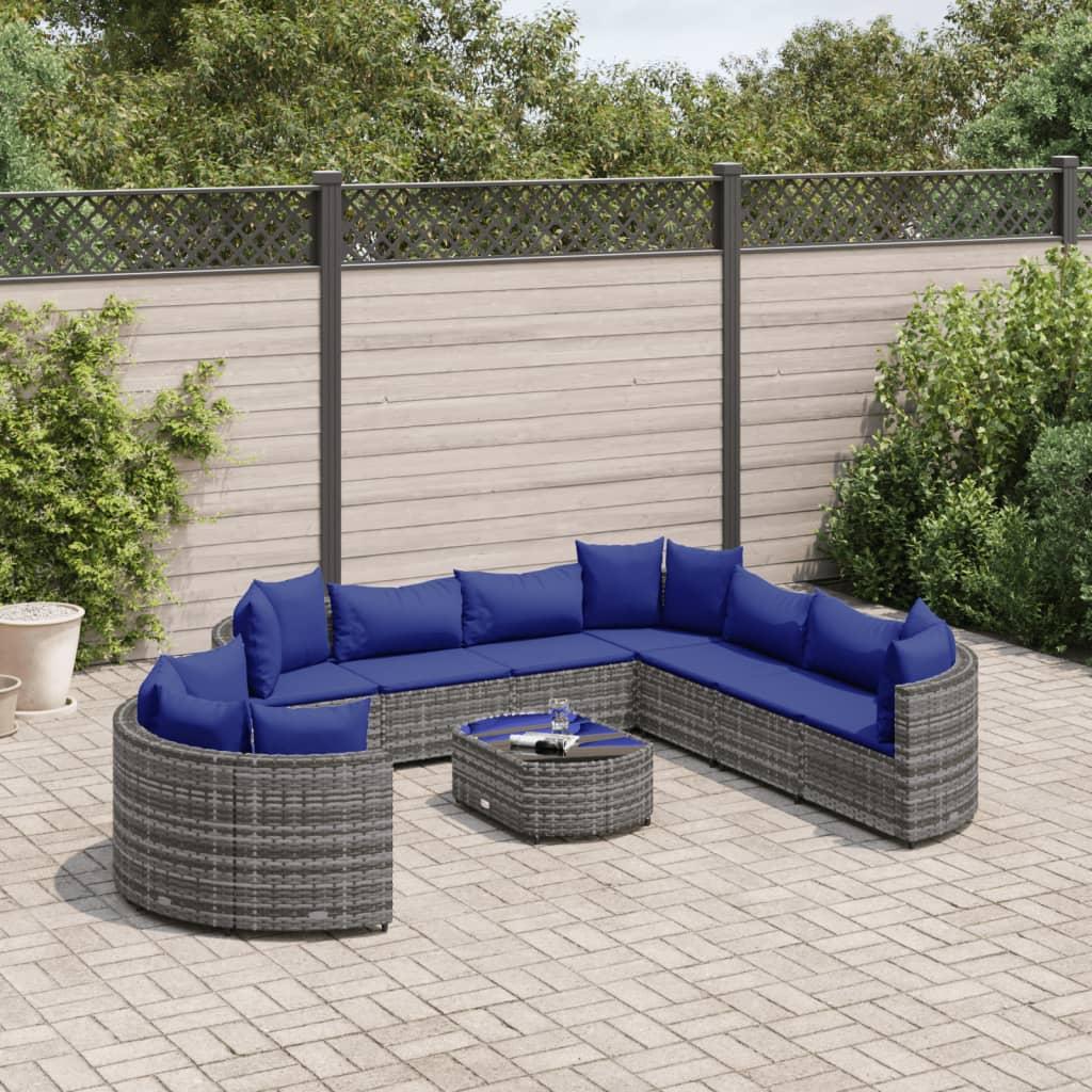 Sofasæt til haven 10 dele med hynder polyrattan grå billede