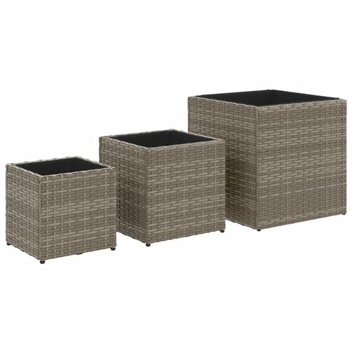 Plantekasser 3 stk. polyrattan grå