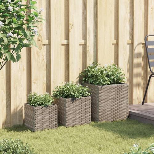 Plantekasser 3 stk. polyrattan grå
