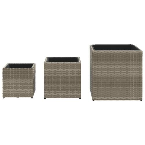 Plantekasser 3 stk. polyrattan grå