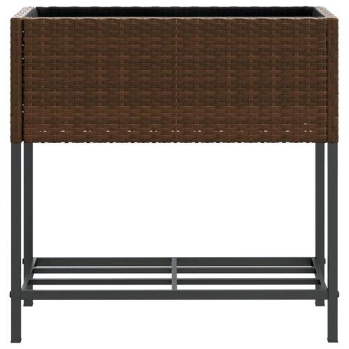 Plantekasse med hylde polyrattan brun