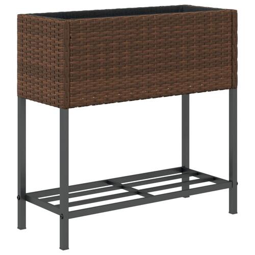 Plantekasse med hylde polyrattan brun