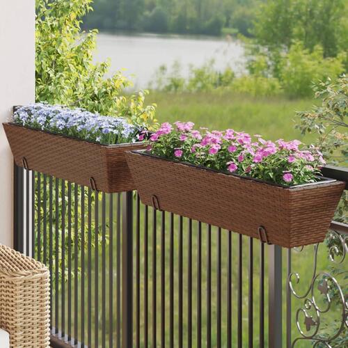 Plantekasser med kroge 2 stk. polyrattan brun