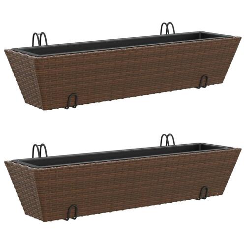 Plantekasser med kroge 2 stk. polyrattan brun