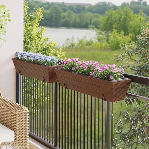 Plantekasser med kroge 2 stk. polyrattan brun