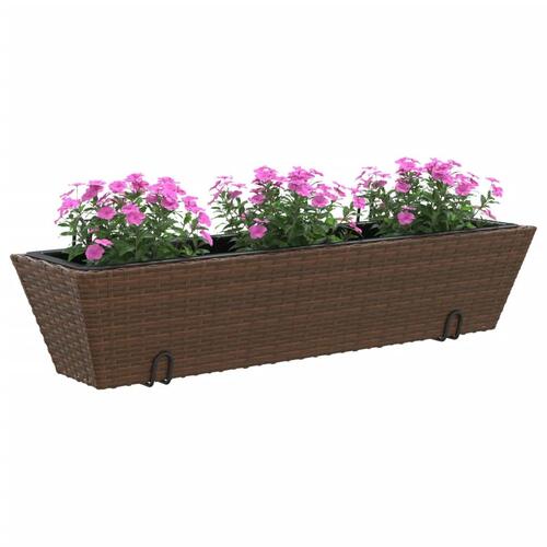 Plantekasser med kroge 2 stk. polyrattan brun