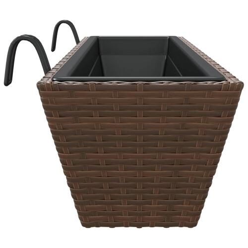 Plantekasser med kroge 2 stk. polyrattan brun