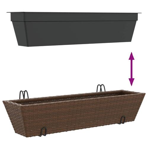 Plantekasser med kroge 2 stk. polyrattan brun