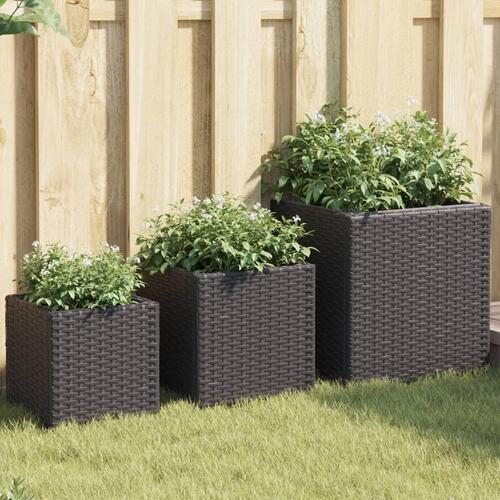 Plantekasser 3 stk. polyrattan sort