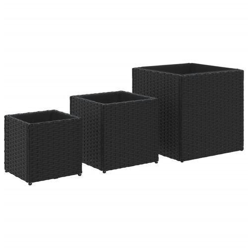 Plantekasser 3 stk. polyrattan sort