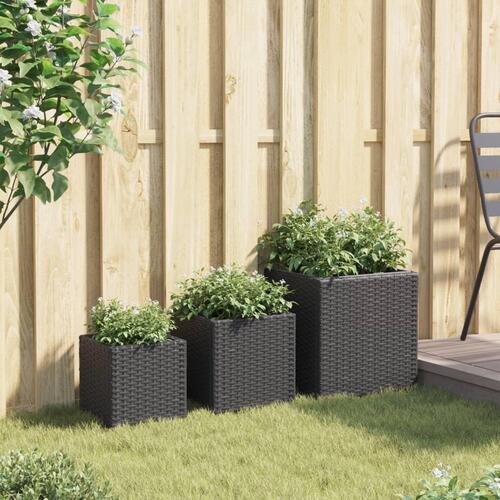 Plantekasser 3 stk. polyrattan sort