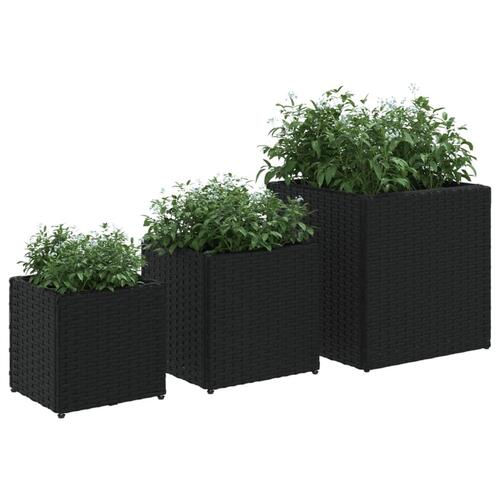 Plantekasser 3 stk. polyrattan sort
