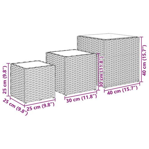 Plantekasser 3 stk. polyrattan sort