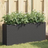 Plantekasse med 2 krukker 90x20x40 cm polyrattan sort