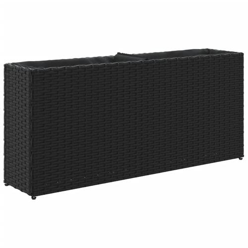 Plantekasse med 2 krukker 90x20x40 cm polyrattan sort