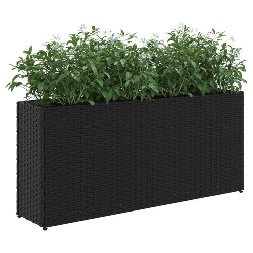 Plantekasse med 2 krukker 90x20x40 cm polyrattan sort