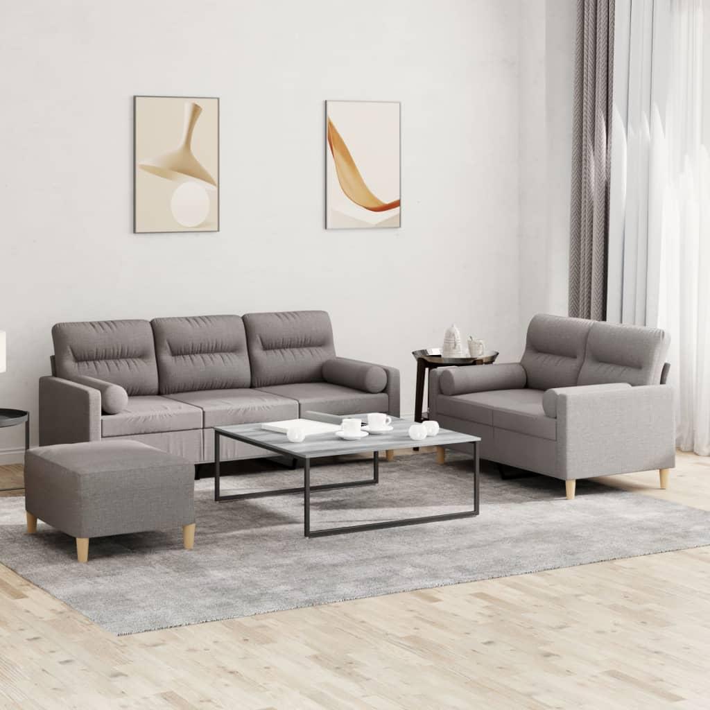 3 personers sofa med puder stof gråbrun