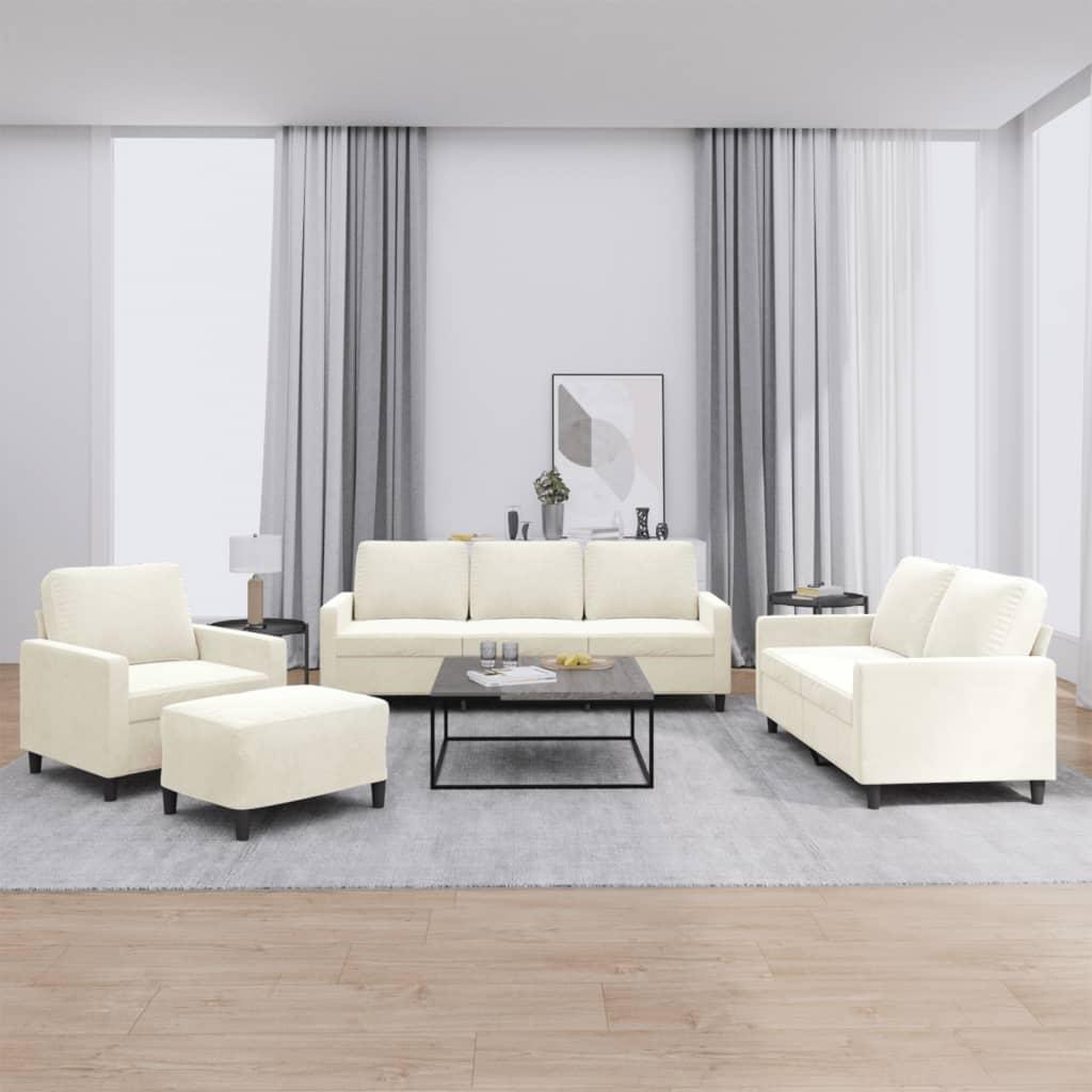 Sofasæt 4 dele med hynder velour cremefarvet
