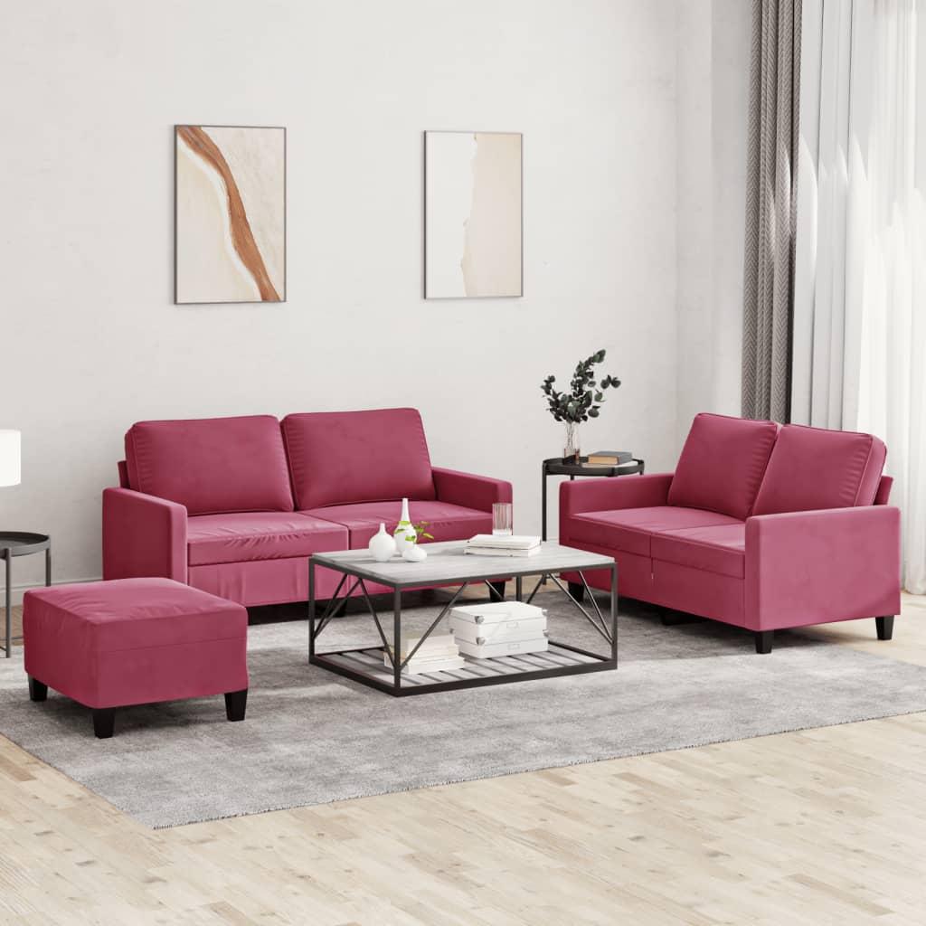 2 personers sofa med hynder velour vinrød