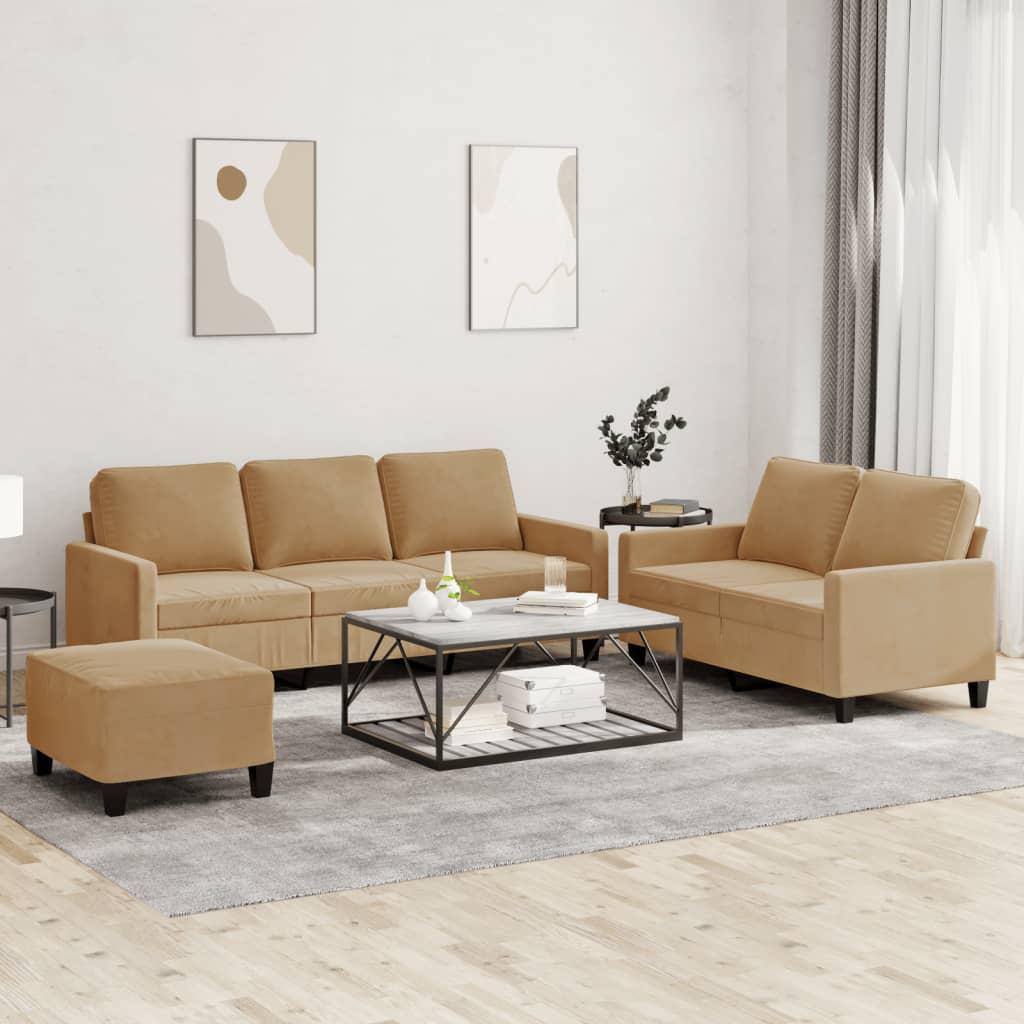 3 personers sofa med hynder velour brun