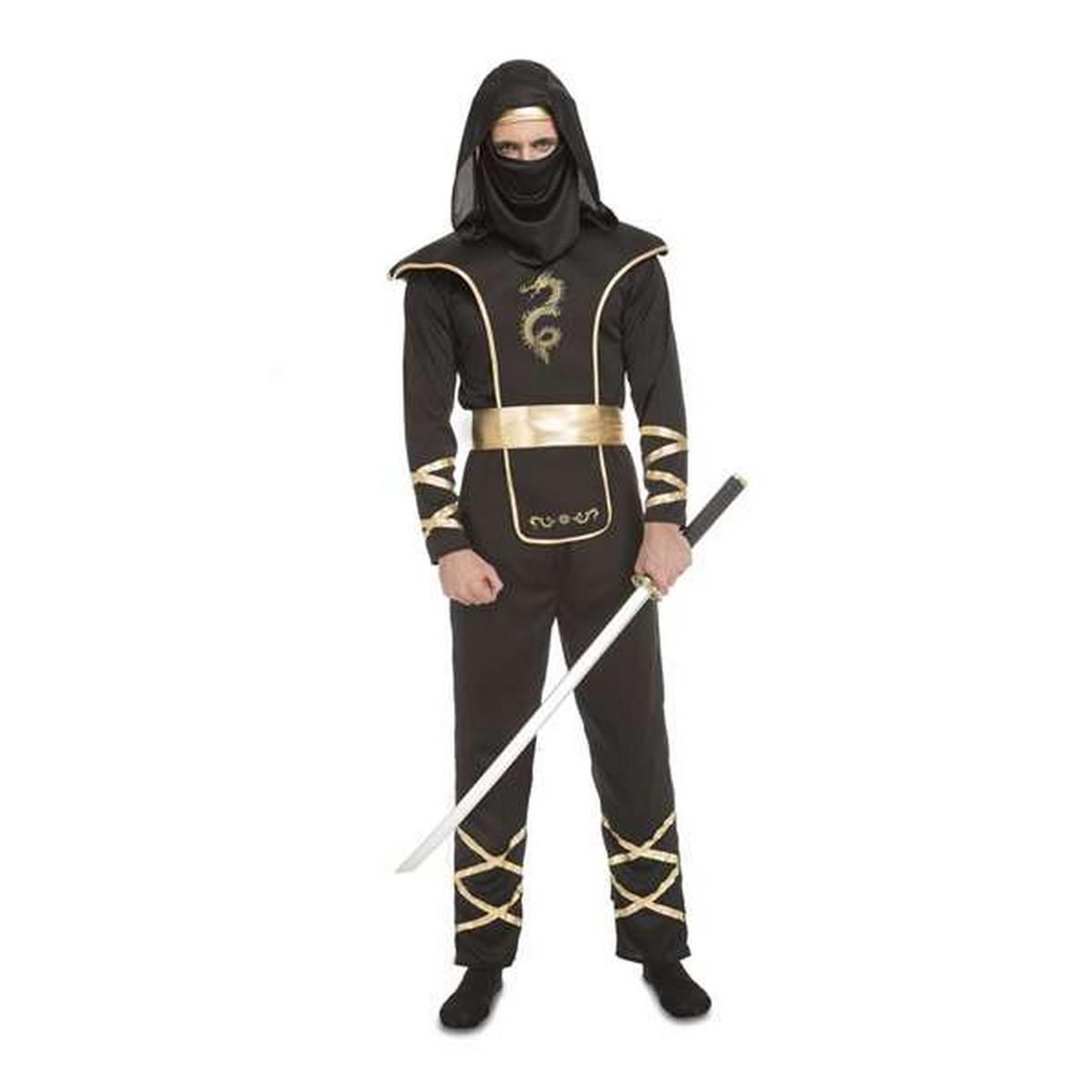 Kostume til voksne Sort Ninja Onesize (4 Dele)