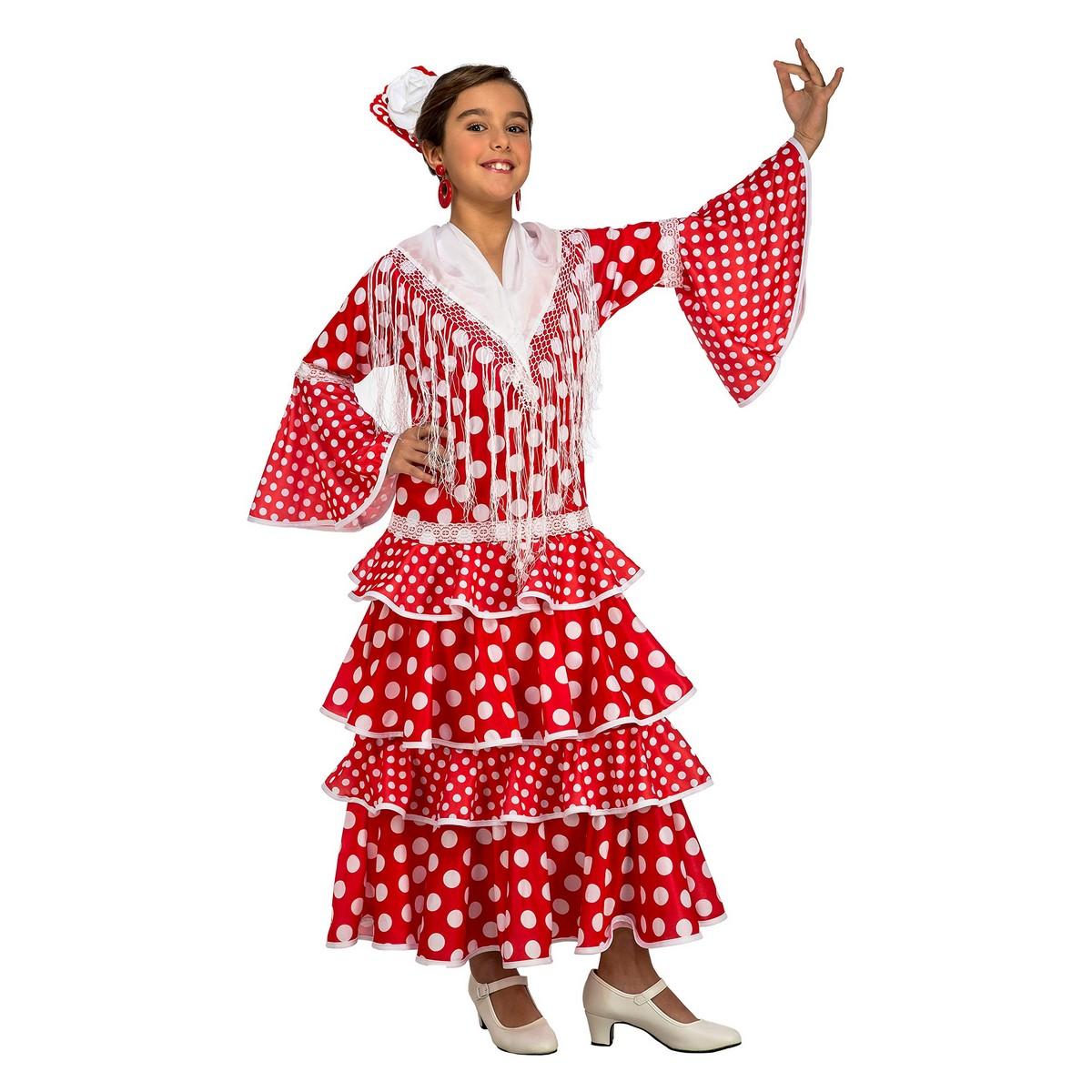 Børnekostume flamenco & sevillanas 5-6 år - rød