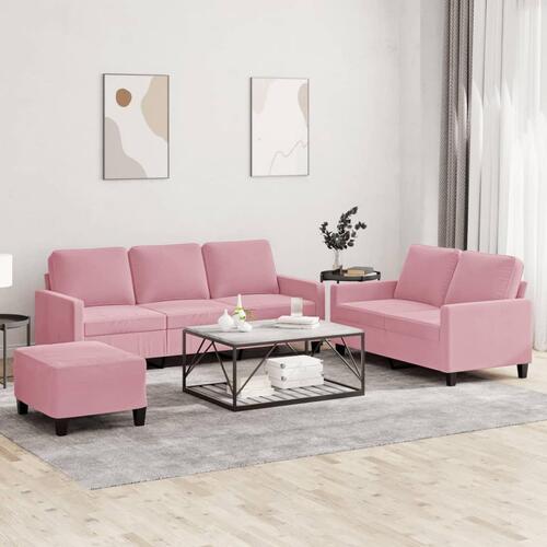 3 personers sofa med hynder velour lyserød