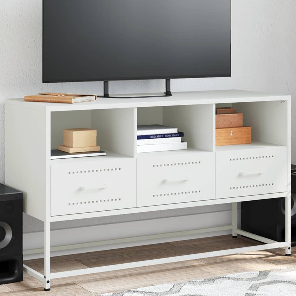 Tv-bord 100,5x39x60,5 cm stål hvid