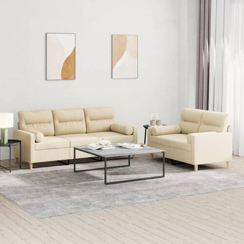 2 personers sofa med puder stof cremefarvet