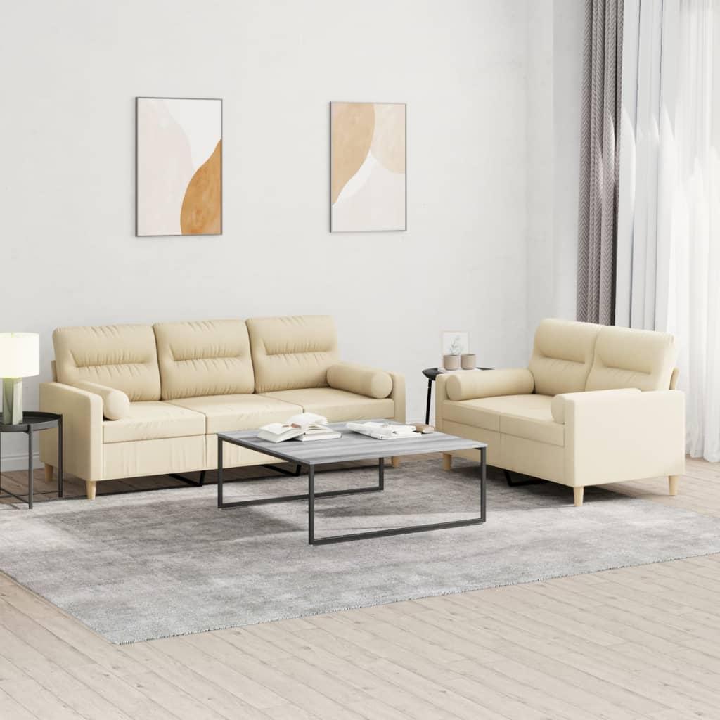 2 personers sofa med puder stof cremefarvet