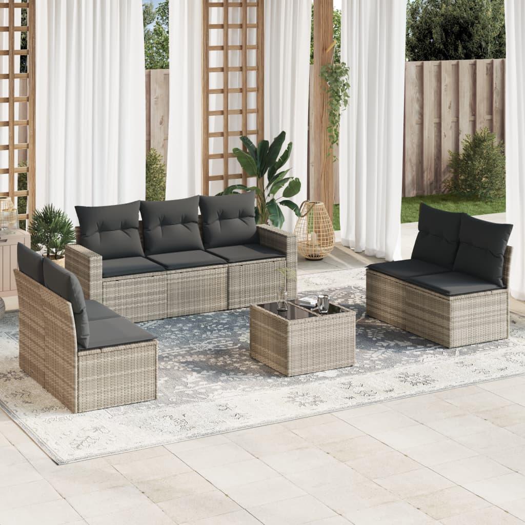 Sofasæt til haven 8 dele med hynder polyrattan lysegrå billede