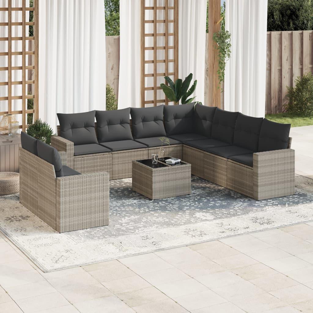 Sofasæt til haven 10 dele med hynder polyrattan lysegrå billede